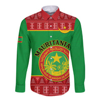Personalised Mauritania Independence Day Long Sleeve Button Shirt Mauritanian Map Mix African Pattern - Wonder Print Shop