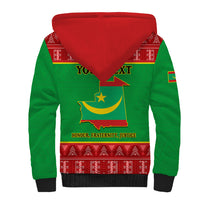 Personalised Mauritania Independence Day Sherpa Hoodie Mauritanian Map Mix African Pattern - Wonder Print Shop