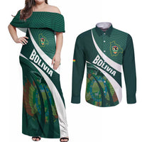 Custom Bolivia Football Couples Matching Off Shoulder Maxi Dress and Long Sleeve Button Shirt La Verde Sporty Curves Style - Wonder Print Shop