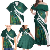 Custom Bolivia Football Family Matching Off Shoulder Maxi Dress and Hawaiian Shirt La Verde Sporty Curves Style - Wonder Print Shop