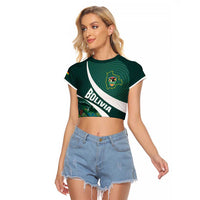 Custom Bolivia Football Raglan Cropped T Shirt La Verde Sporty Curves Style - Wonder Print Shop