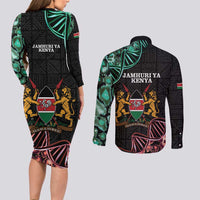 Kenya Is In My DNA Couples Matching Long Sleeve Bodycon Dress and Long Sleeve Button Shirt Kenyan Map Happy Jamhuri Day - Wonder Print Shop