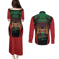 Proud Kenya 254 Couples Matching Puletasi and Long Sleeve Button Shirt Kenyan Safari Animals - Wonder Print Shop