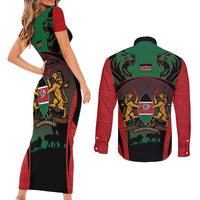 Proud Kenya 254 Couples Matching Short Sleeve Bodycon Dress and Long Sleeve Button Shirt Kenyan Safari Animals - Wonder Print Shop