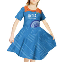 Custom India Cricket Kid Short Sleeve Dress Go Women In Blue - Wonder Print Shop