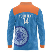 Custom India Cricket Long Sleeve Polo Shirt Go Women In Blue - Wonder Print Shop