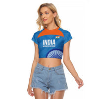 Custom India Cricket Raglan Cropped T Shirt Go Women In Blue - Wonder Print Shop
