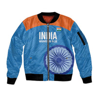 Custom India Cricket Sleeve Zip Bomber Jacket Go Women In Blue - Wonder Print Shop