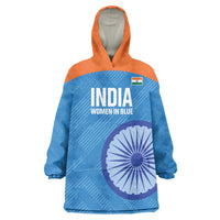 Custom India Cricket Wearable Blanket Hoodie Go Women In Blue - Wonder Print Shop