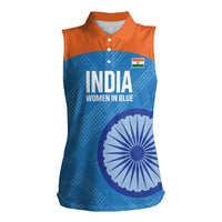 Custom India Cricket Women Sleeveless Polo Shirt Go Women In Blue - Wonder Print Shop