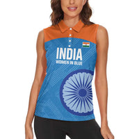Custom India Cricket Women Sleeveless Polo Shirt Go Women In Blue - Wonder Print Shop
