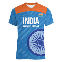 Custom India Cricket Women V-Neck T-Shirt Go Women In Blue - Wonder Print Shop