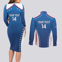 Custom USA 2025 Volleyball Couples Matching Long Sleeve Bodycon Dress and Long Sleeve Button Shirt Sporty Style