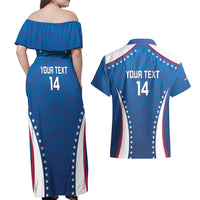 Custom USA 2025 Volleyball Couples Matching Off Shoulder Maxi Dress and Hawaiian Shirt Sporty Style