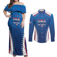Custom USA 2025 Volleyball Couples Matching Off Shoulder Maxi Dress and Long Sleeve Button Shirt Sporty Style