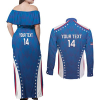Custom USA 2025 Volleyball Couples Matching Off Shoulder Maxi Dress and Long Sleeve Button Shirt Sporty Style