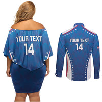 Custom USA 2025 Volleyball Couples Matching Off Shoulder Short Dress and Long Sleeve Button Shirt Sporty Style