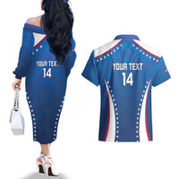 Custom USA 2025 Volleyball Couples Matching Off The Shoulder Long Sleeve Dress and Hawaiian Shirt Sporty Style