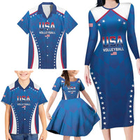 Custom USA 2025 Volleyball Family Matching Long Sleeve Bodycon Dress and Hawaiian Shirt Sporty Style