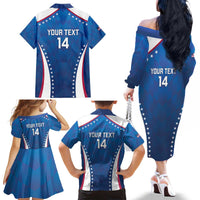 Custom USA 2025 Volleyball Family Matching Off The Shoulder Long Sleeve Dress and Hawaiian Shirt Sporty Style