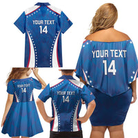 Custom USA 2025 Volleyball Family Matching Off Shoulder Short Dress and Hawaiian Shirt Sporty Style