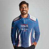 Custom USA 2025 Volleyball Long Sleeve Polo Shirt Sporty Style