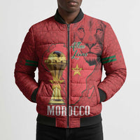 Morocco Football Custom Bomber Puffer Jacket Atlas Lions Champions African Red Islamic Pattern