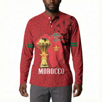 Morocco Football Custom Button Sweatshirt Atlas Lions Champions African Red Islamic Pattern