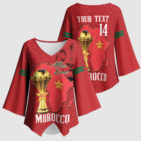 Morocco Football Custom Kimono Sleeve Blouse Atlas Lions Champions African Red Islamic Pattern