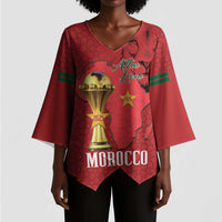 Morocco Football Custom Kimono Sleeve Blouse Atlas Lions Champions African Red Islamic Pattern