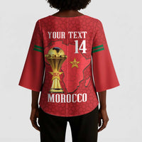 Morocco Football Custom Kimono Sleeve Blouse Atlas Lions Champions African Red Islamic Pattern