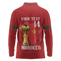 Morocco Football Custom Long Sleeve Polo Shirt Atlas Lions Champions African Red Islamic Pattern