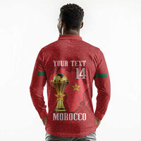 Morocco Football Custom Long Sleeve Polo Shirt Atlas Lions Champions African Red Islamic Pattern