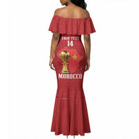 Morocco Football Custom Mermaid Dress Atlas Lions Champions African Red Islamic Pattern