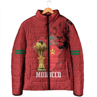 Morocco Football Custom Padded Jacket Atlas Lions Champions African Red Islamic Pattern