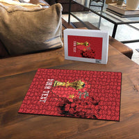 Morocco Football Custom Puzzle Atlas Lions Champions African Red Islamic Pattern