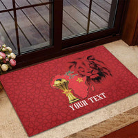 Morocco Football Custom Rubber Doormat Atlas Lions Champions African Red Islamic Pattern