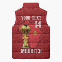 Morocco Football Custom Sleeveless Puffer Jacket Atlas Lions Champions African Red Islamic Pattern