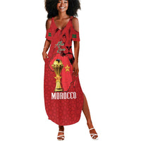 Morocco Football Custom Summer Maxi Dress Atlas Lions Champions African Red Islamic Pattern
