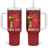 Morocco Football Custom Tumbler With Handle Atlas Lions Champions African Red Islamic Pattern