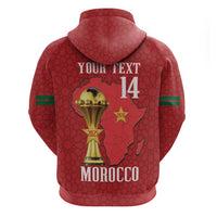 Morocco Football Custom Zip Hoodie Atlas Lions Champions African Red Islamic Pattern