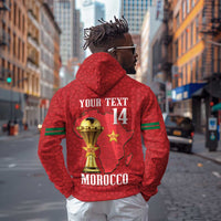 Morocco Football Custom Zip Hoodie Atlas Lions Champions African Red Islamic Pattern