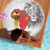 Morocco Football Custom Beach Blanket Atlas Lions Champions African White Islamic Pattern