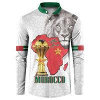 Morocco Football Custom Button Sweatshirt Atlas Lions Champions African White Islamic Pattern
