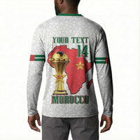 Morocco Football Custom Button Sweatshirt Atlas Lions Champions African White Islamic Pattern