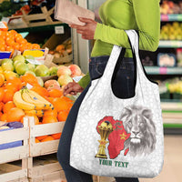 Morocco Football Custom Grocery Bag Atlas Lions Champions African White Islamic Pattern