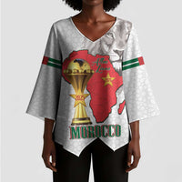 Morocco Football Custom Kimono Sleeve Blouse Atlas Lions Champions African White Islamic Pattern