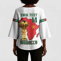 Morocco Football Custom Kimono Sleeve Blouse Atlas Lions Champions African White Islamic Pattern