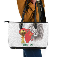 Morocco Football Custom Leather Tote Bag Atlas Lions Champions African White Islamic Pattern