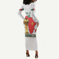 Morocco Football Custom Long Sleeve Bodycon Dress Atlas Lions Champions African White Islamic Pattern